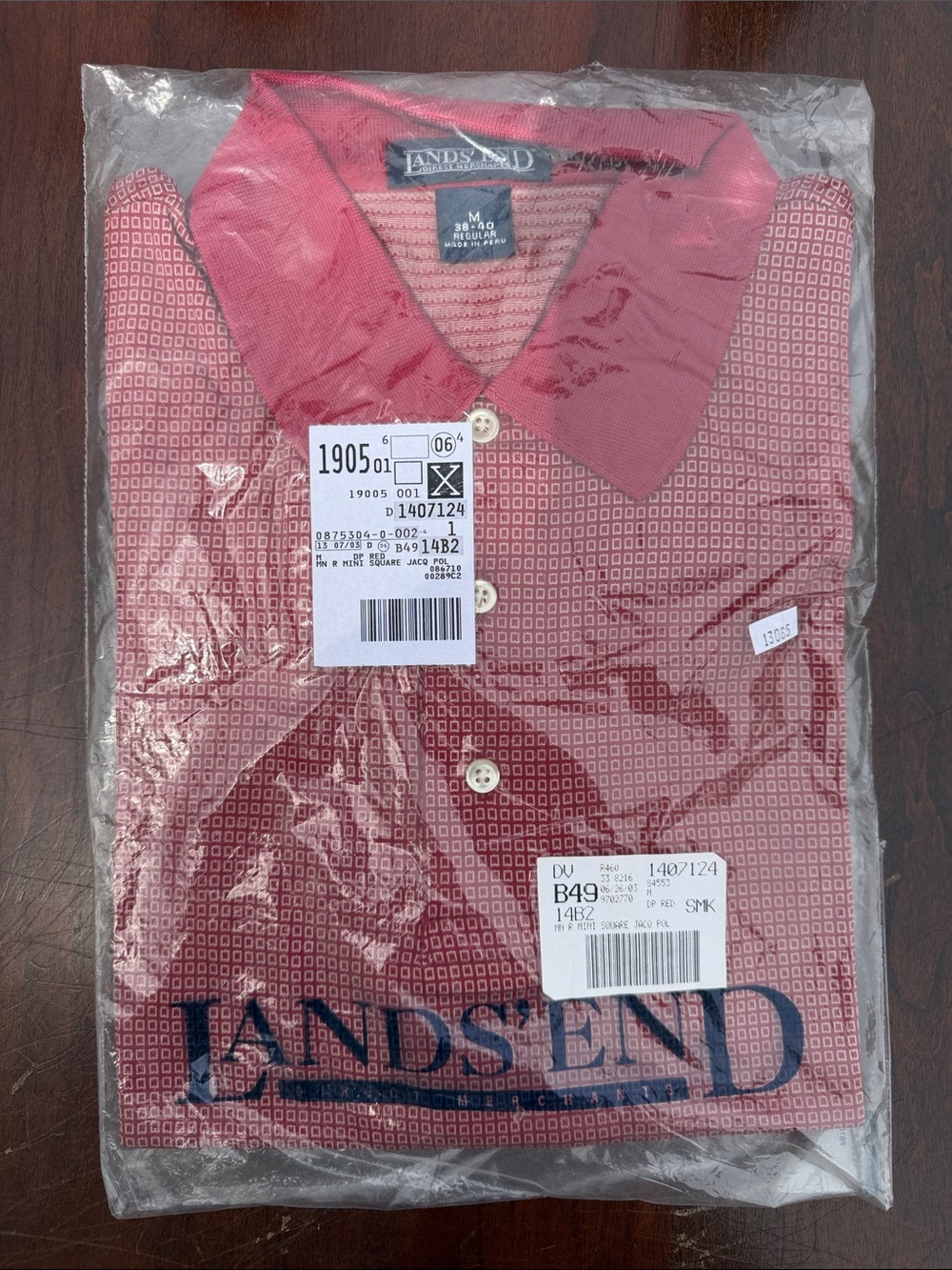 Lands' End Men's Red Patterned Polo